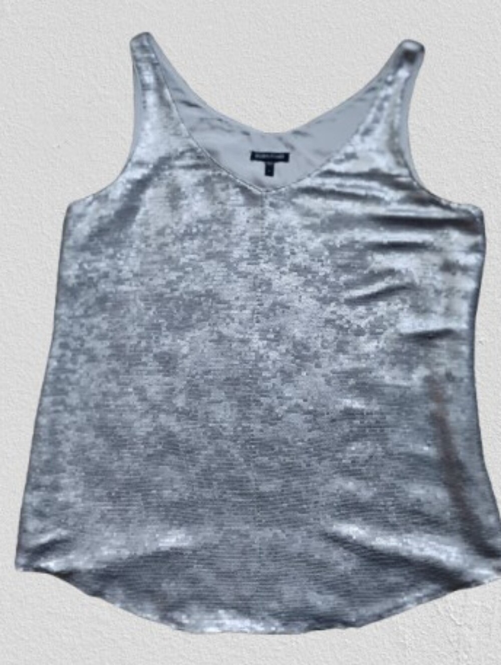 NEW Eileen Fisher Premium Silver Sequin Silk Tank Top Camisole Shell Large